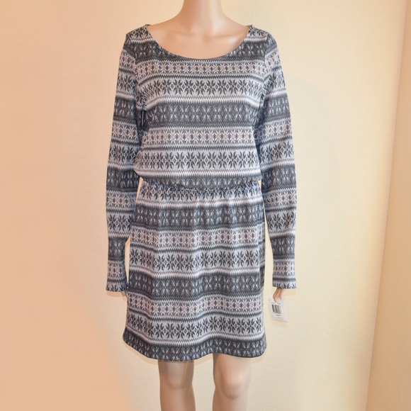 TESTAMENT Gray & Pink Fairisle Print Blouson Dress NWT - Picture 1 of 4